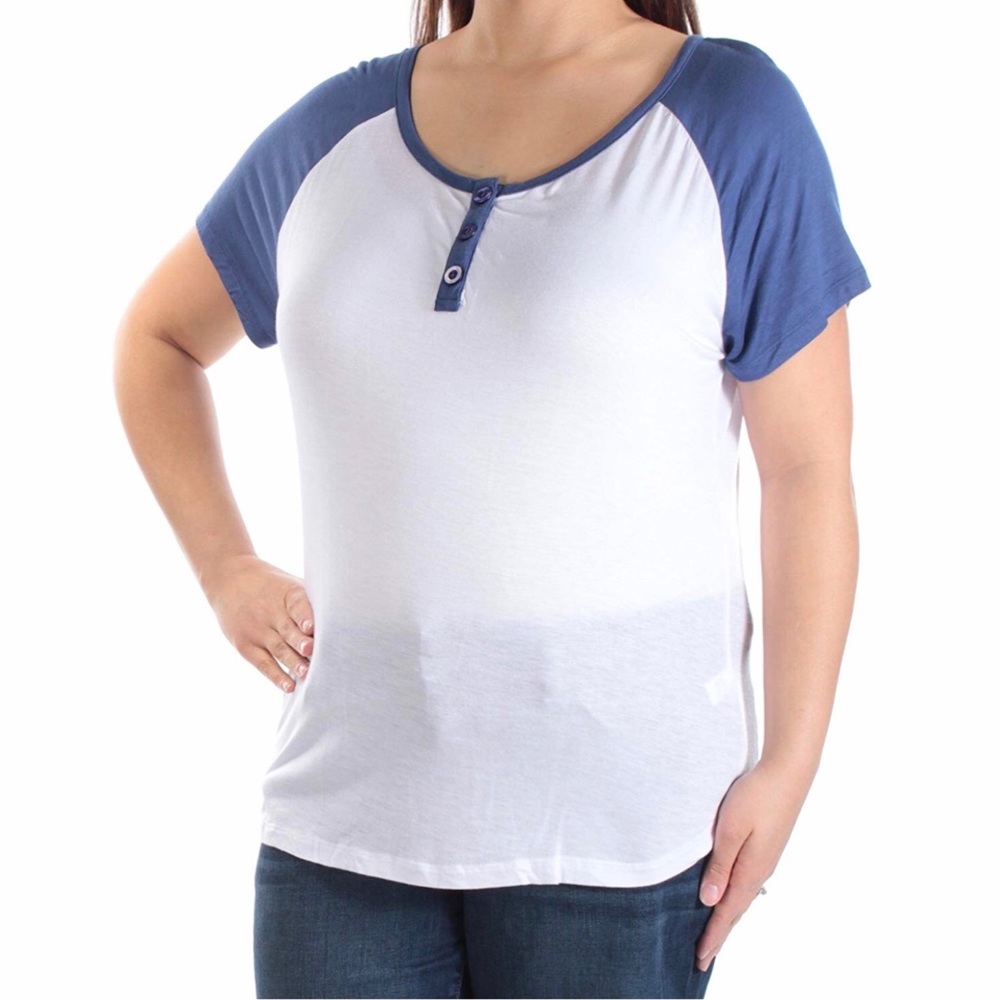 White blue short sleeve hi-low top - A4